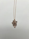 Gold Floral Leaf White Champagne Diamond Statement 14K Gold Pendant Necklace