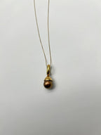 Dark Black Brown Pearl Champagne Cognac Diamond Pave 14K Gold Pendant Necklace