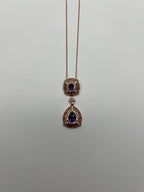 Fancy Violet Amethyst Diamond Halo 14K Rose Gold Fancy Drop Pendant Necklace