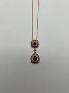 Fancy Violet Amethyst Diamond Halo 14K Rose Gold Fancy Drop Pendant Necklace