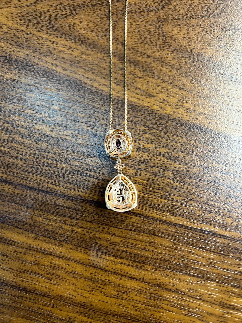 Fancy Violet Amethyst Diamond Halo 14K Rose Gold Fancy Drop Pendant Necklace