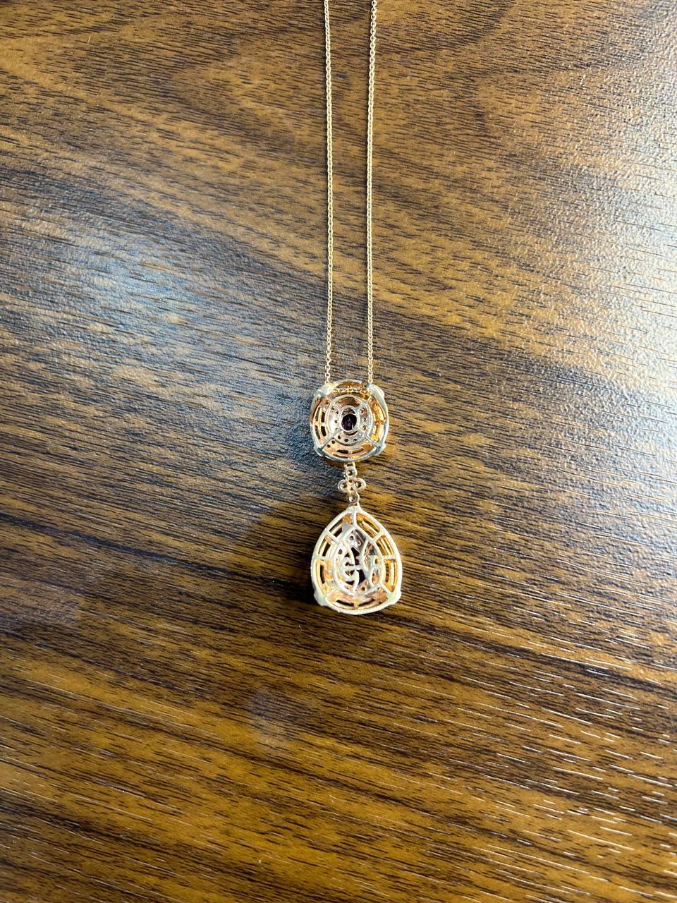 Fancy Violet Amethyst Diamond Halo 14K Rose Gold Fancy Drop Pendant Necklace