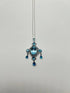 Fancy Blue Topaz White Diamond Halo 14K White Gold Chandelier Pendant Necklace