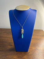 Teal Blue Turquoise Diamond Leaf Leaves Tree 14K Yellow Gold Pendant Necklace