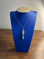 Teal Blue Turquoise Diamond Leaf Leaves Tree 14K Yellow Gold Pendant Necklace