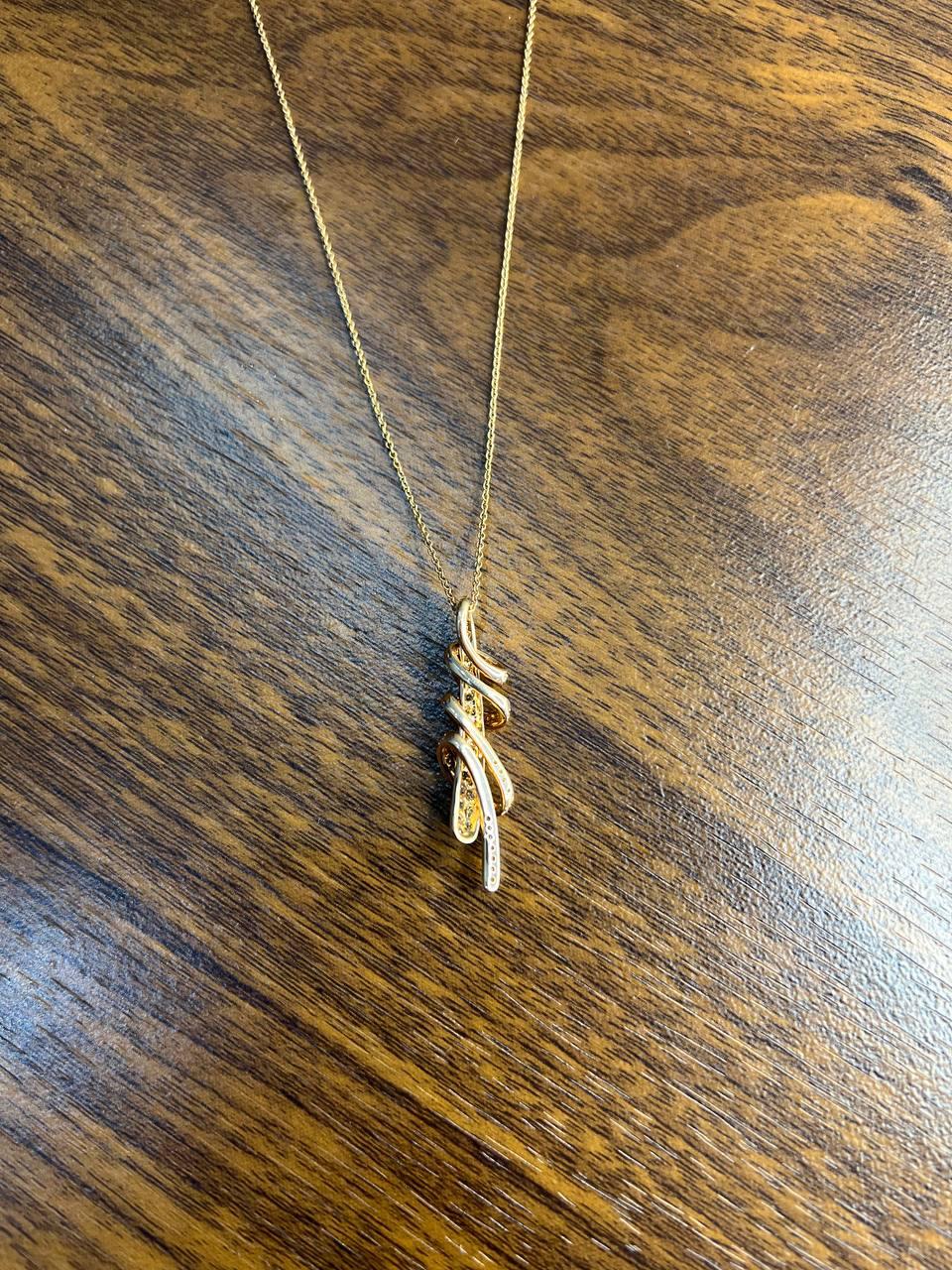 White Champagne Cognac Diamonds 18K Rose Gold Swirl Statement Pendant Necklace