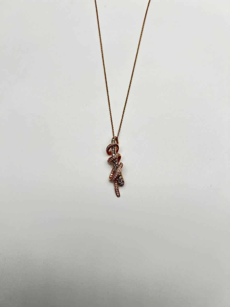 White Champagne Cognac Diamonds 18K Rose Gold Swirl Statement Pendant Necklace