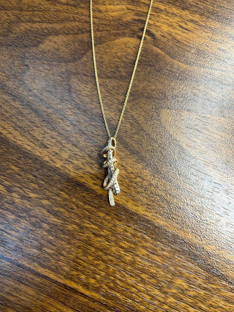 White Champagne Cognac Diamonds 18K Rose Gold Swirl Statement Pendant Necklace