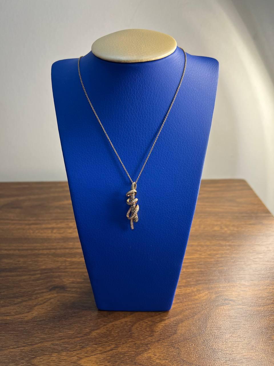 White Champagne Cognac Diamonds 18K Rose Gold Swirl Statement Pendant Necklace