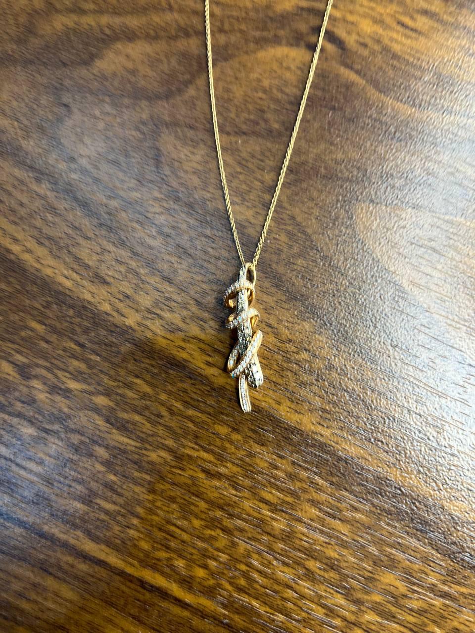 White Champagne Cognac Diamonds 18K Rose Gold Swirl Statement Pendant Necklace