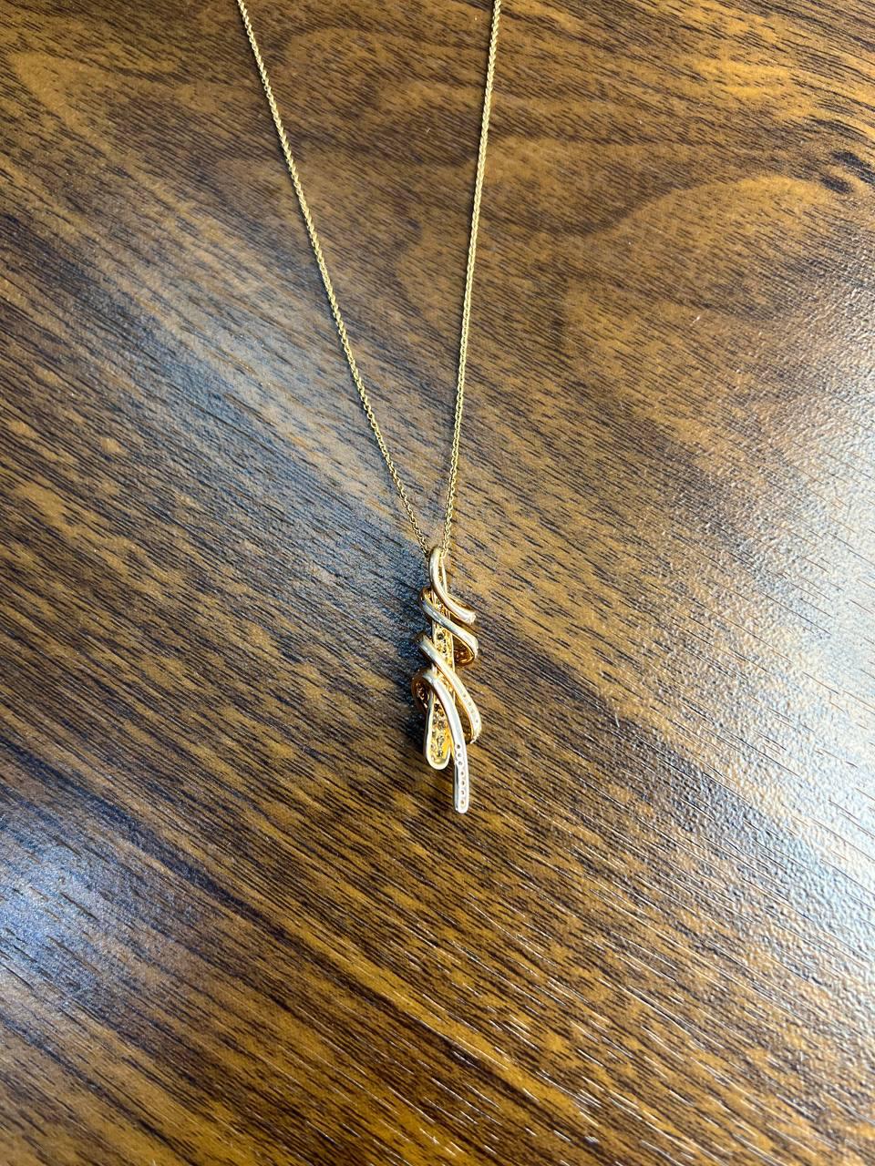 White Champagne Cognac Diamonds 18K Rose Gold Swirl Statement Pendant Necklace