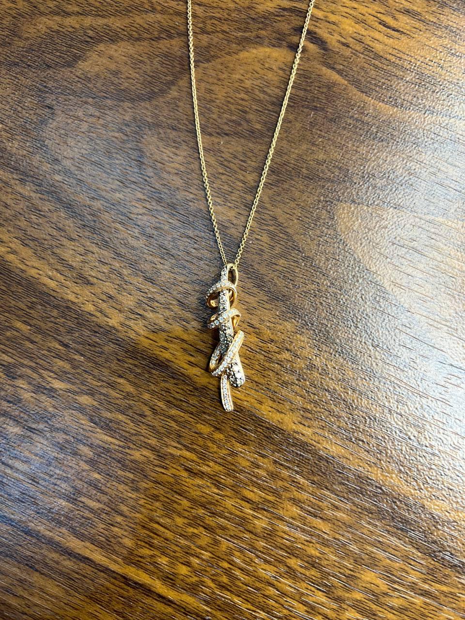 White Champagne Cognac Diamonds 18K Rose Gold Swirl Statement Pendant Necklace