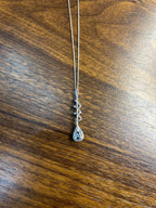 Small Blue Sapphire Pear Drop Diamond Halo Spiral White Gold Pendant Necklace