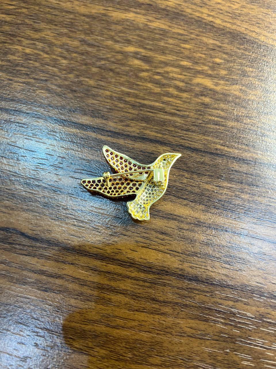 Pigeon Bird Peace Red Pink Ruby Rubies Diamonds Pave 14K Gold Pin Brooch