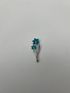 Teal Blue Turquoise Caved Floral Flower Diamonds 14K White Gold Pin Brooch