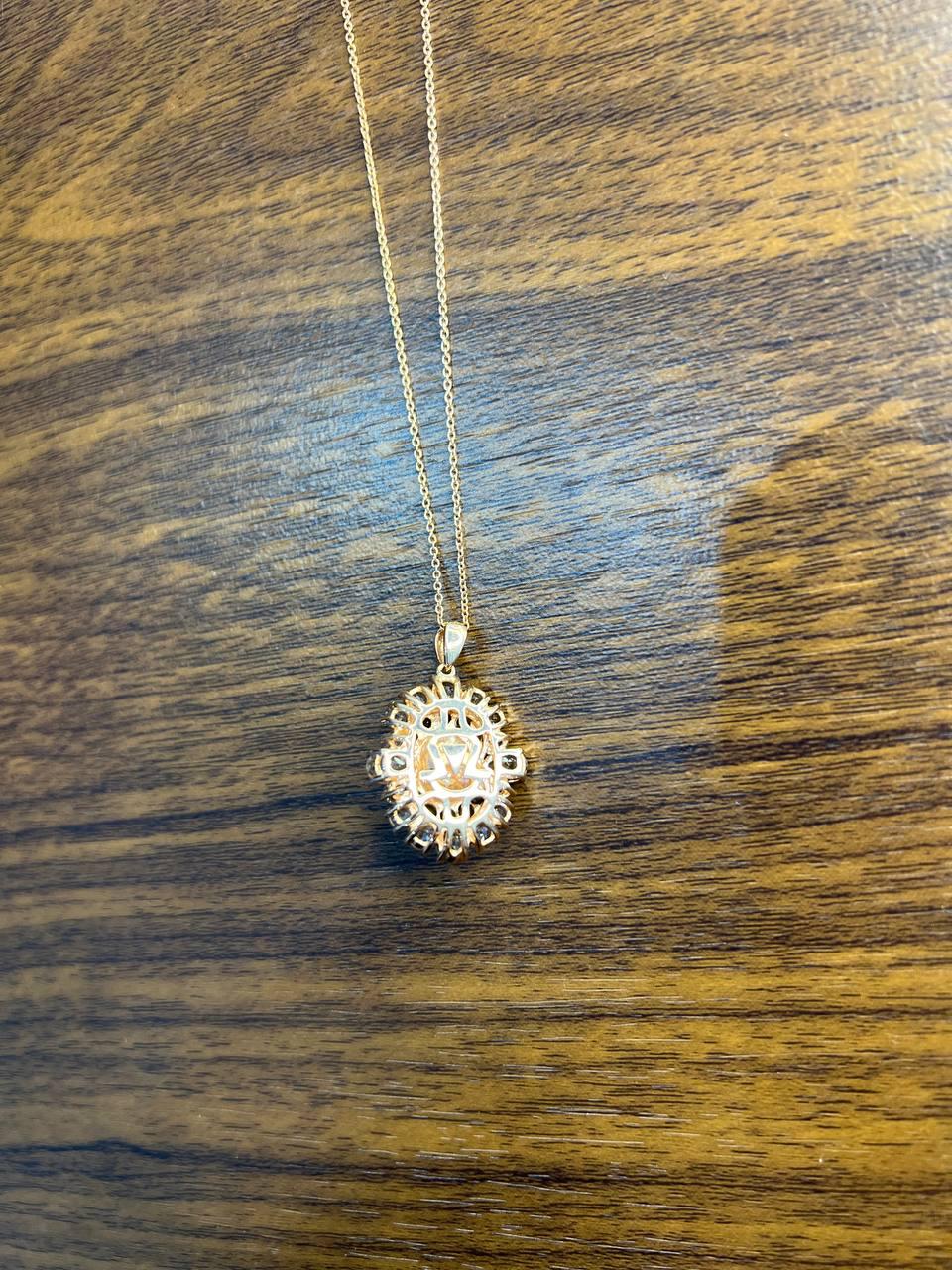 White Yellow Opal Black Diamond Halo Peach Morganite Rose Gold Pendant Necklace