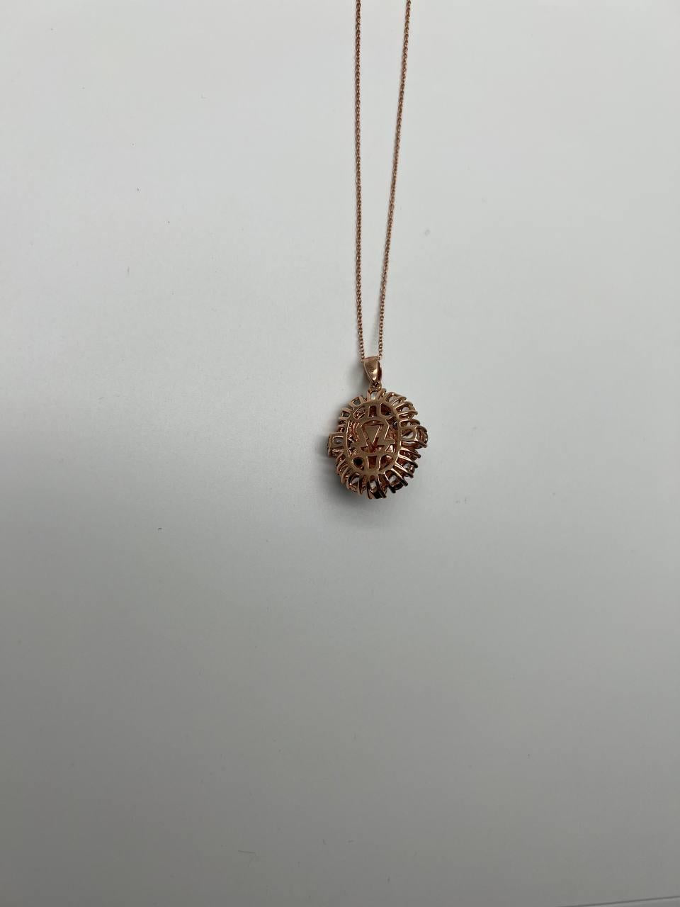 White Yellow Opal Black Diamond Halo Peach Morganite Rose Gold Pendant Necklace
