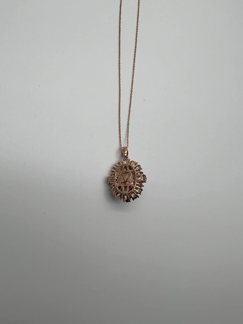 White Yellow Opal Black Diamond Halo Peach Morganite Rose Gold Pendant Necklace