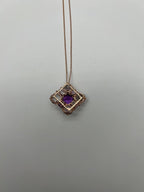 Cushion Purple Amethyst White Light Blue Gemstone 14K Rose Gold Pendant Necklace