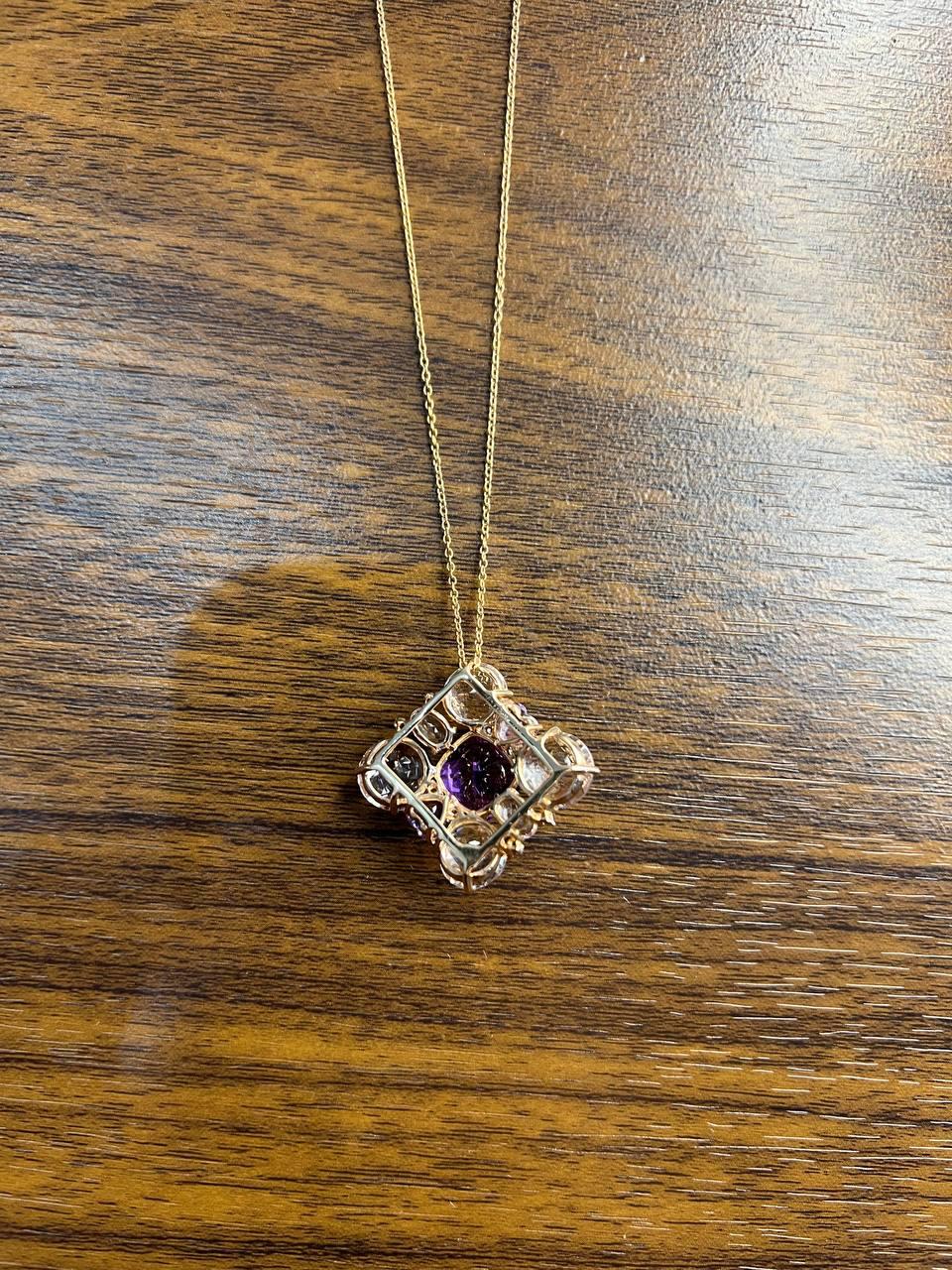 Cushion Purple Amethyst White Light Blue Gemstone 14K Rose Gold Pendant Necklace