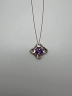 Cushion Purple Amethyst White Light Blue Gemstone 14K Rose Gold Pendant Necklace