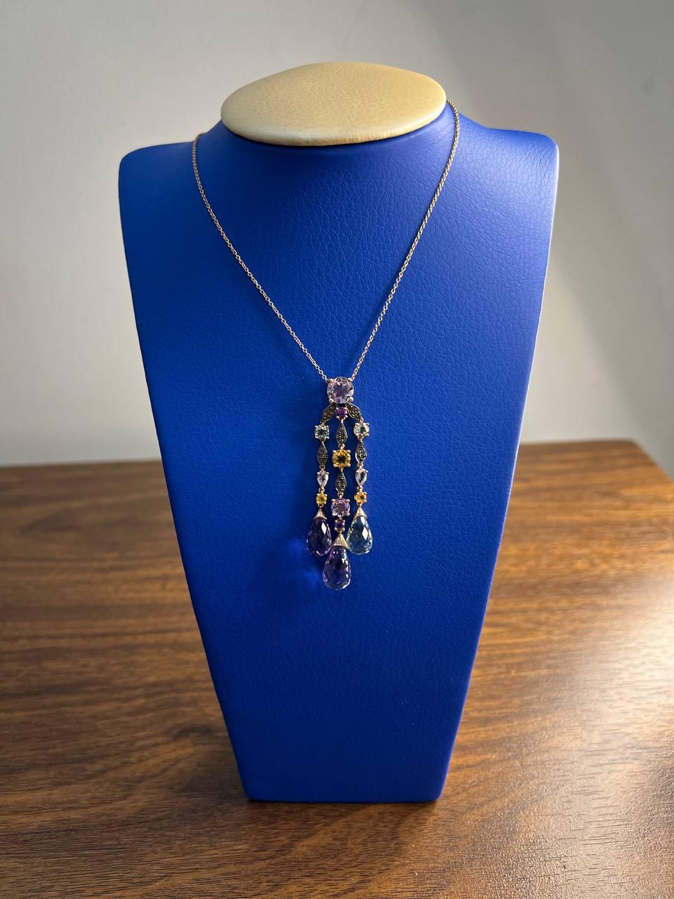 violet amethyst blue topaz citrine green prasiolite rose gold pendant necklace