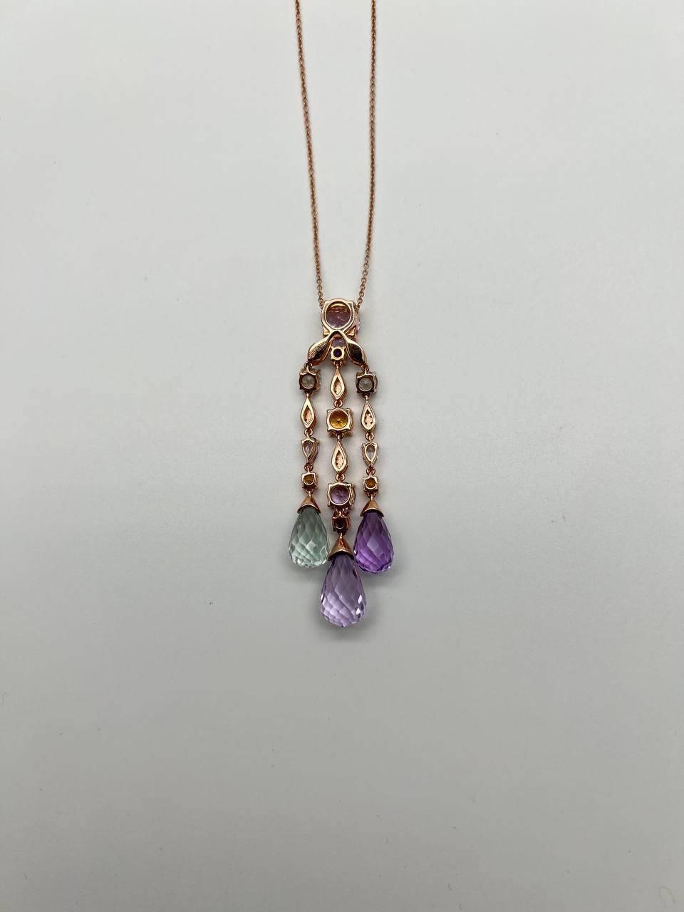 Violet Amethyst Blue Topaz Citrine Green Prasiolite Rose Gold Pendant Necklace