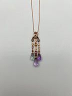 Violet Amethyst Blue Topaz Citrine Green Prasiolite Rose Gold Pendant Necklace