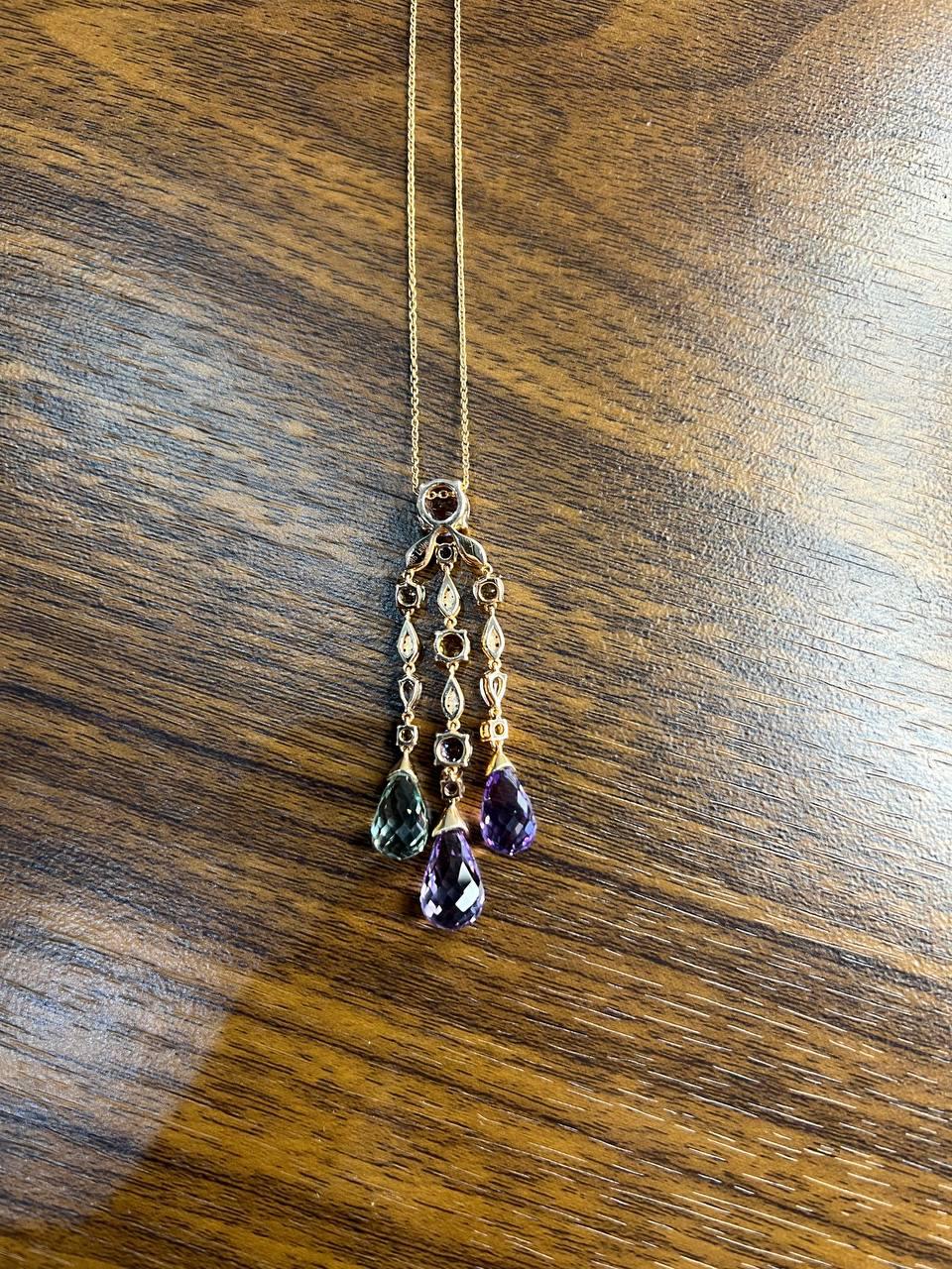 Violet Amethyst Blue Topaz Citrine Green Prasiolite Rose Gold Pendant Necklace