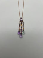 Violet Amethyst Blue Topaz Citrine Green Prasiolite Rose Gold Pendant Necklace