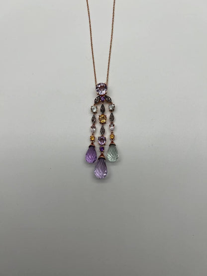 Violet Amethyst Blue Topaz Citrine Green Prasiolite Rose Gold Pendant Necklace
