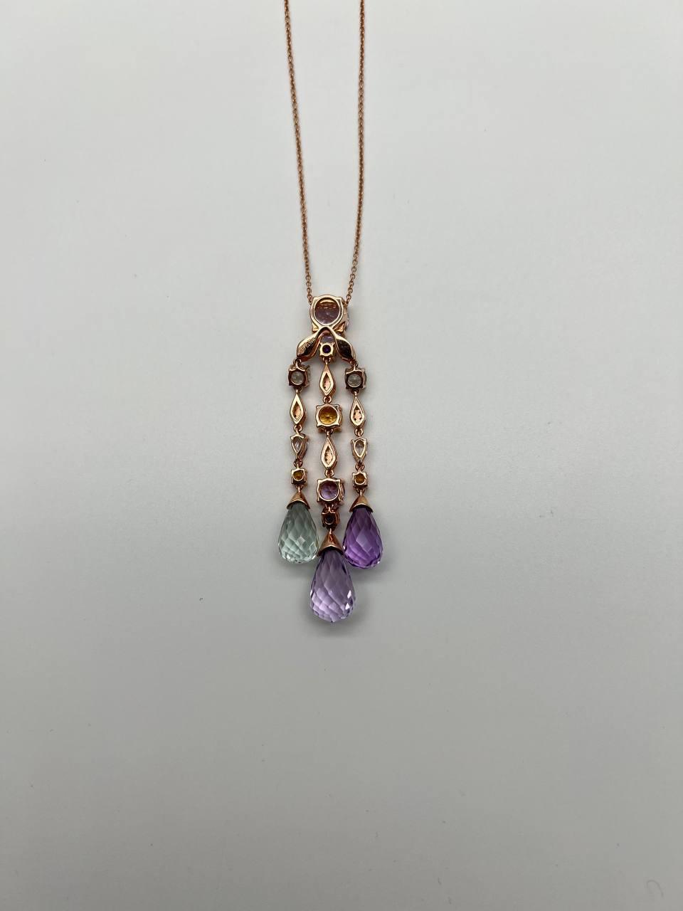 Violet Amethyst Blue Topaz Citrine Green Prasiolite Rose Gold Pendant Necklace