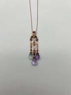 Violet Amethyst Blue Topaz Citrine Green Prasiolite Rose Gold Pendant Necklace