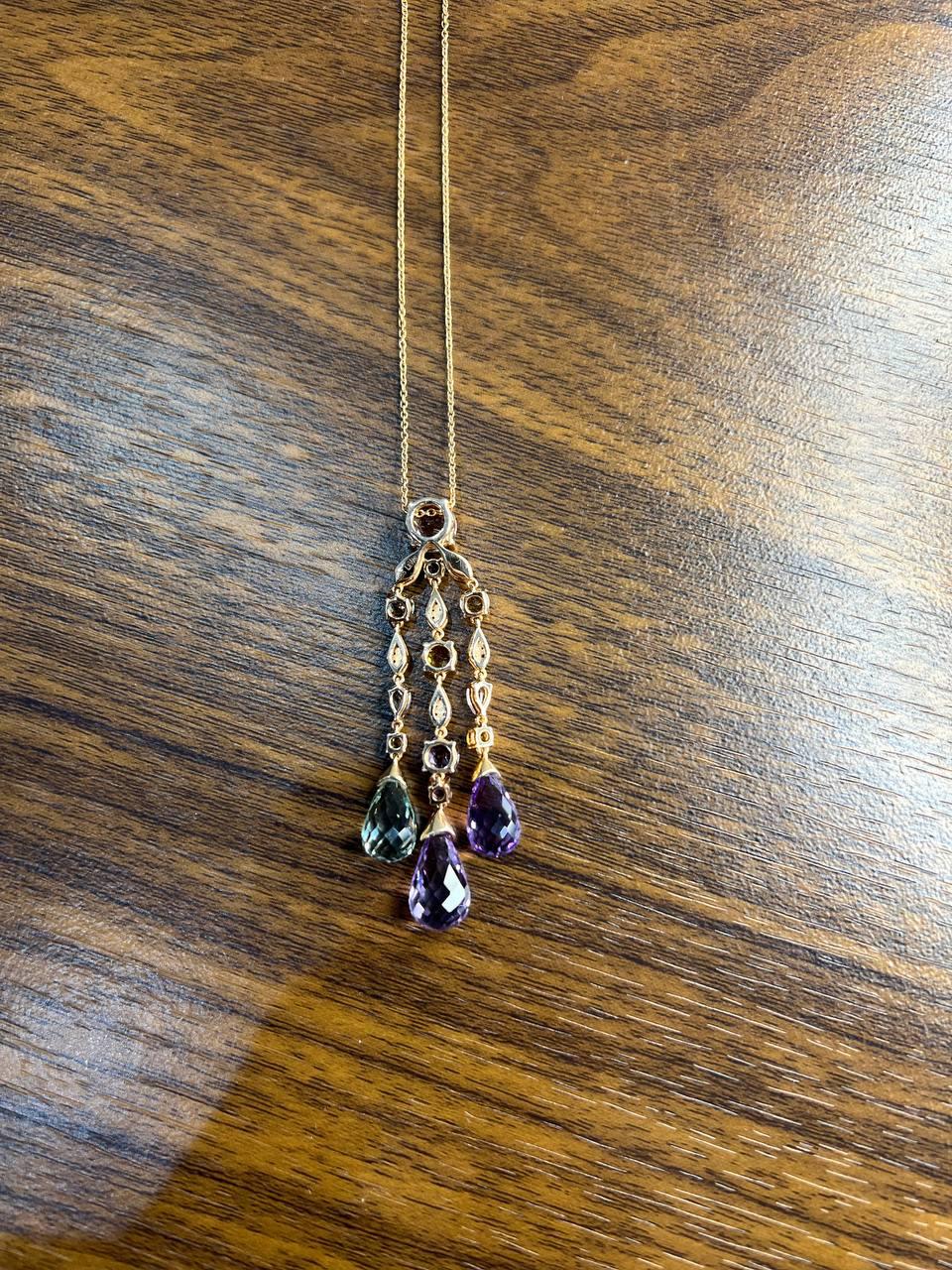 Violet Amethyst Blue Topaz Citrine Green Prasiolite Rose Gold Pendant Necklace
