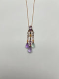 Violet Amethyst Blue Topaz Citrine Green Prasiolite Rose Gold Pendant Necklace