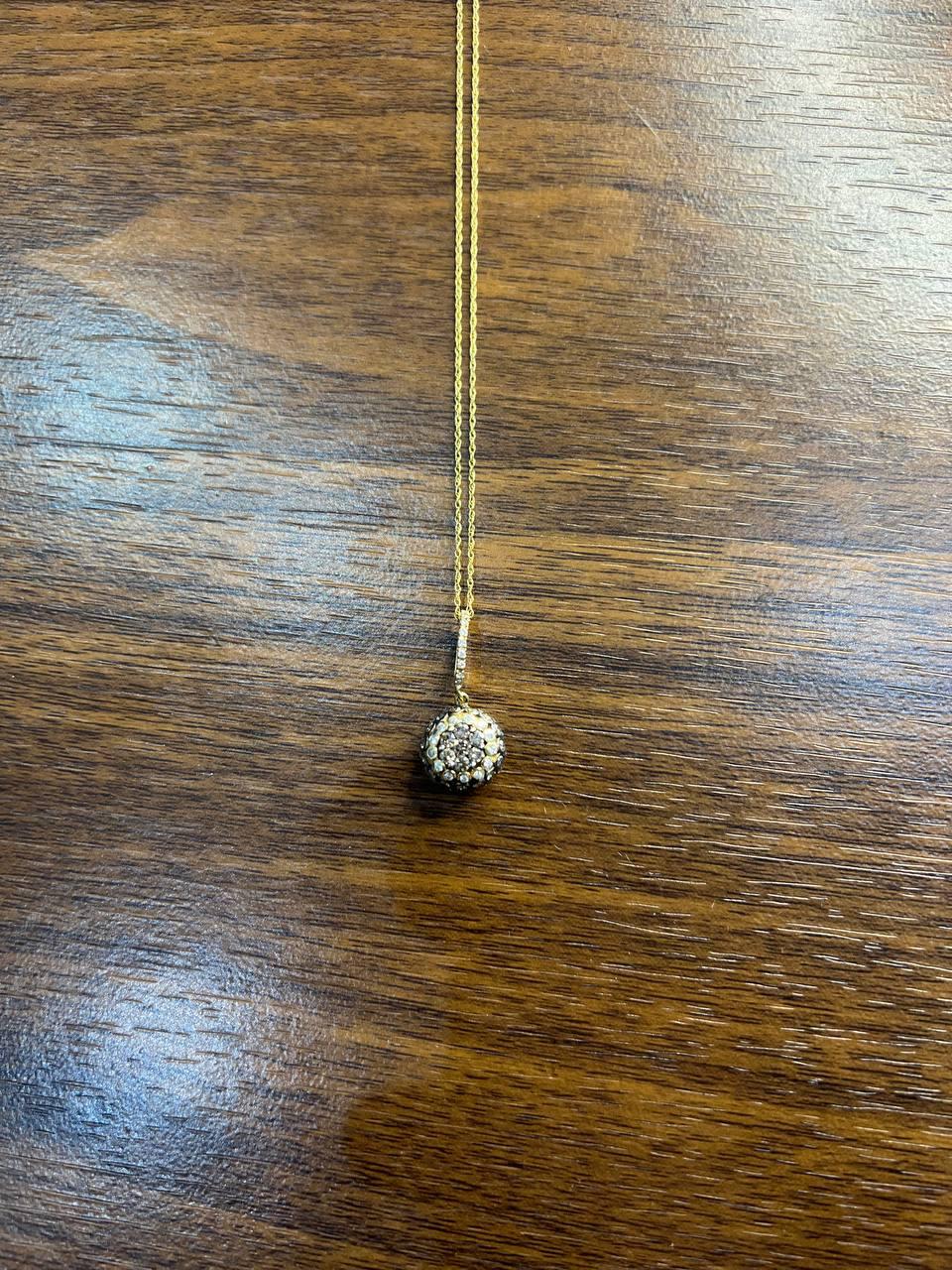 Cluster Halo of Cognac Champagne Fancy Diamonds 14K Gold Chain Pendant Necklace