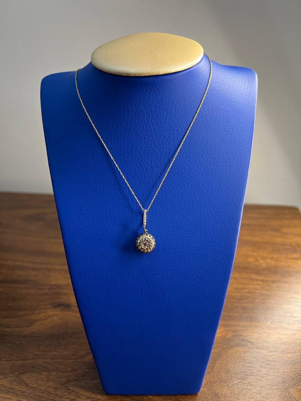 Cluster Halo of Cognac Champagne Fancy Diamonds 14K Gold Chain Pendant Necklace