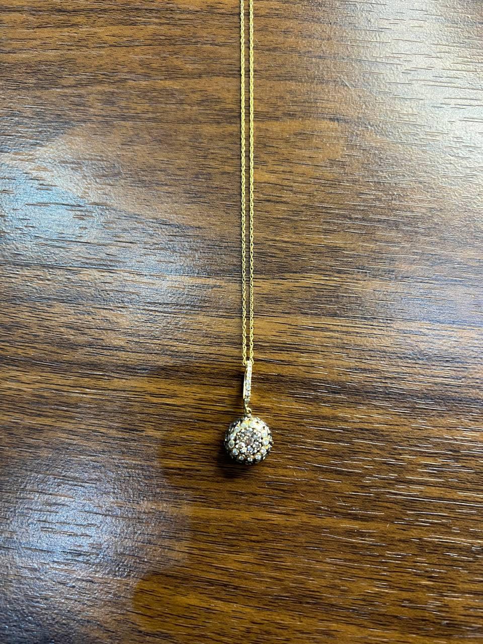 Cluster Halo of Cognac Champagne Fancy Diamonds 14K Gold Chain Pendant Necklace