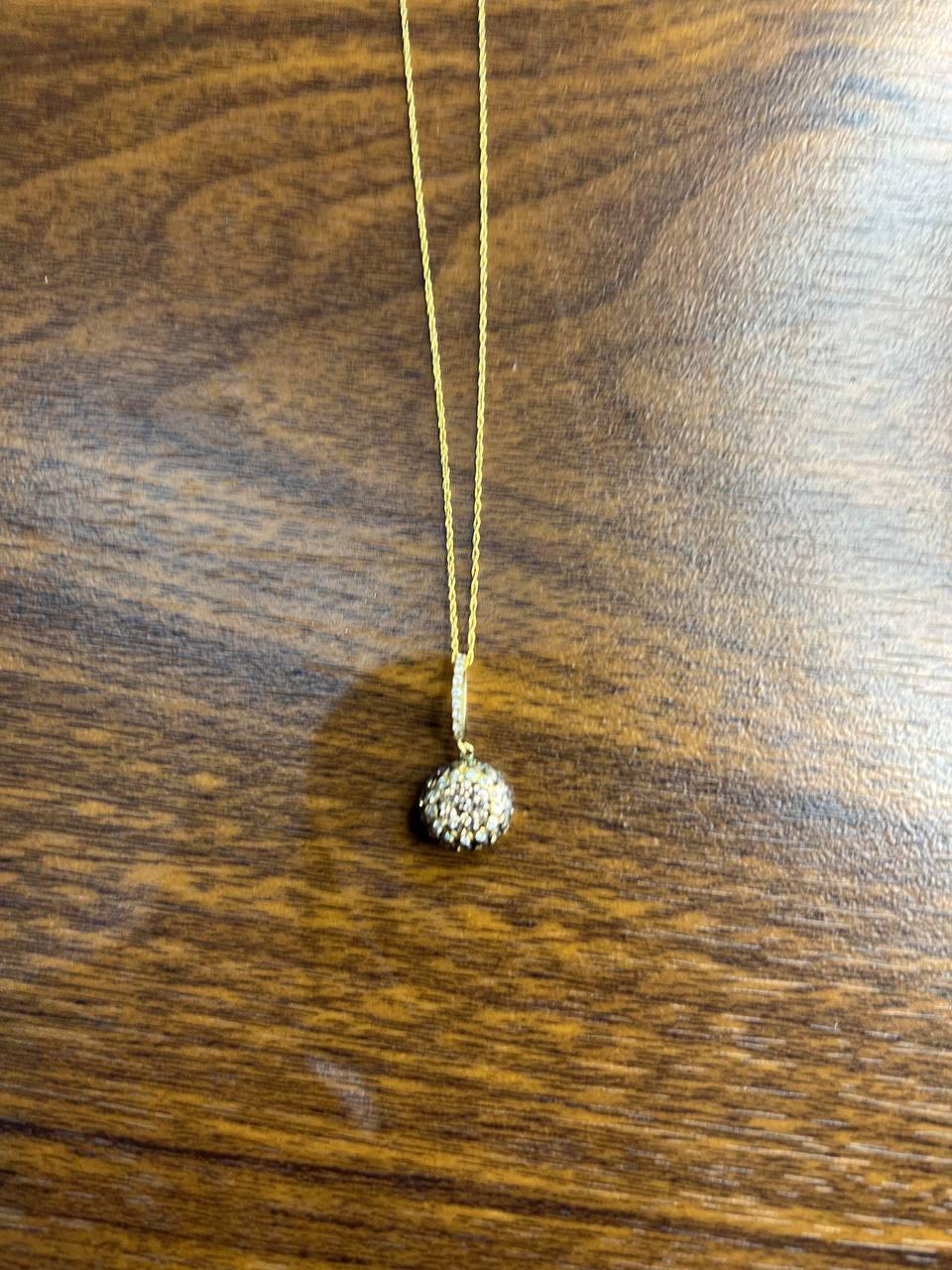 Cluster Halo of Cognac Champagne Fancy Diamonds 14K Gold Chain Pendant Necklace