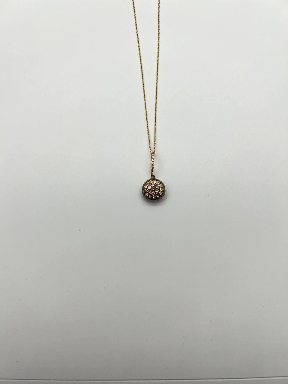 Cluster Halo of Cognac Champagne Fancy Diamonds 14K Gold Chain Pendant Necklace