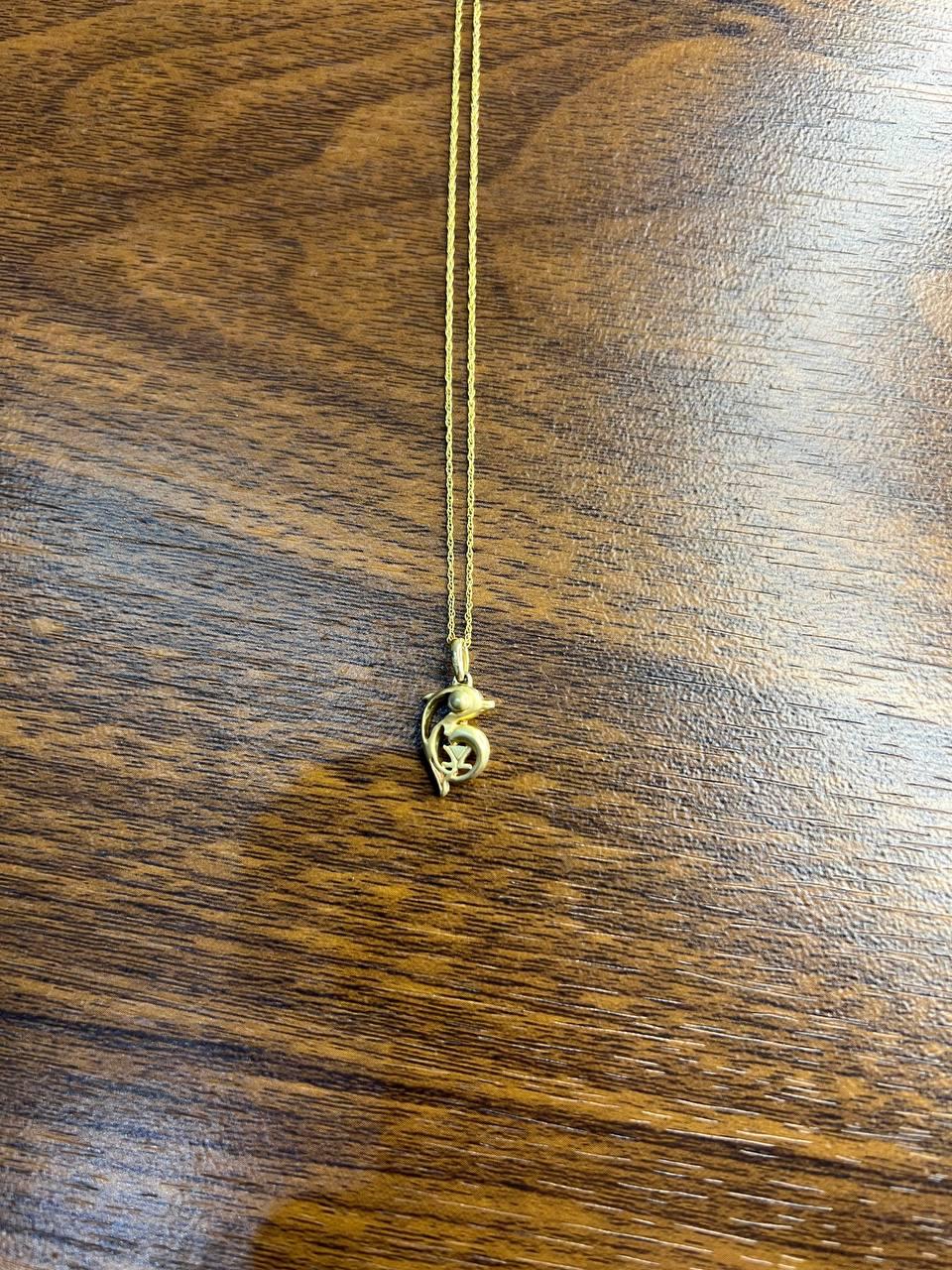 Small Dainty Minimalistic Dolphin 14K Yellow Gold Animal Chain Pendant Necklace