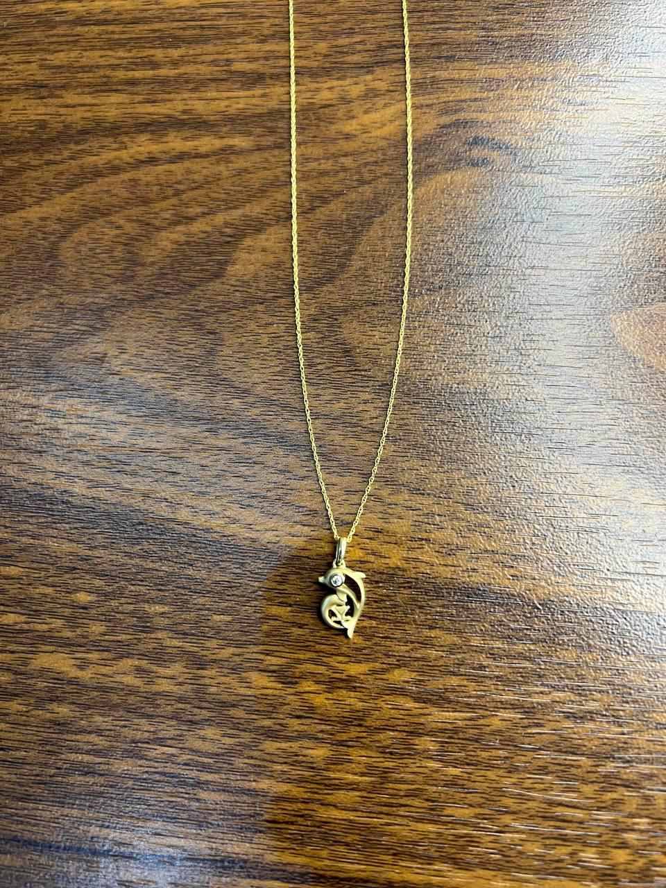 Small Dainty Minimalistic Dolphin 14K Yellow Gold Animal Chain Pendant Necklace