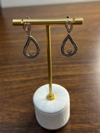 Geometric Wave Leaf Water Shape White Champagne Diamond 14K Yellow Gold Earrings
