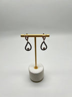 Geometric Wave Leaf Water Shape White Champagne Diamond 14K Yellow Gold Earrings