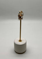 Petal Floral Flower Design Brown White Diamonds 14K Gold Statement Earrings