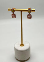 Cushion Pink Peach Morganite White Opals Halo Diamonds 14K Rose Gold Earrings