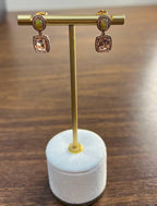 Cushion Pink Peach Morganite White Opals Halo Diamonds 14K Rose Gold Earrings