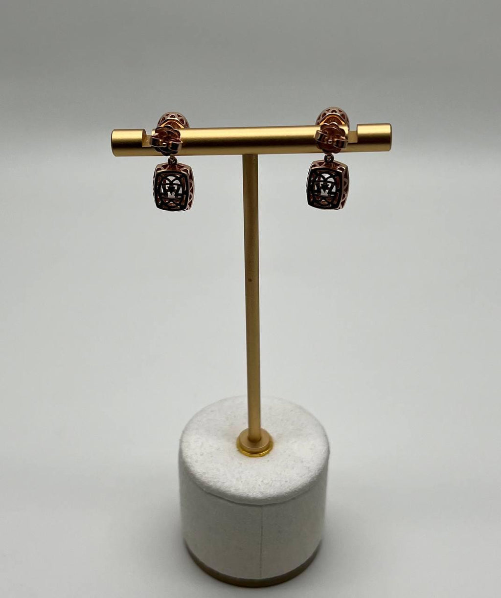 Cushion Pink Peach Morganite White Opals Halo Diamonds 14K Rose Gold Earrings