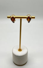 Round Shape Amber Orange Citrine Diamond Pave 14K Yellow Gold Huggie Earrings