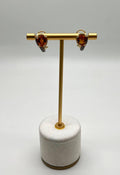 Round Shape Amber Orange Citrine Diamond Pave 14K Yellow Gold Huggie Earrings